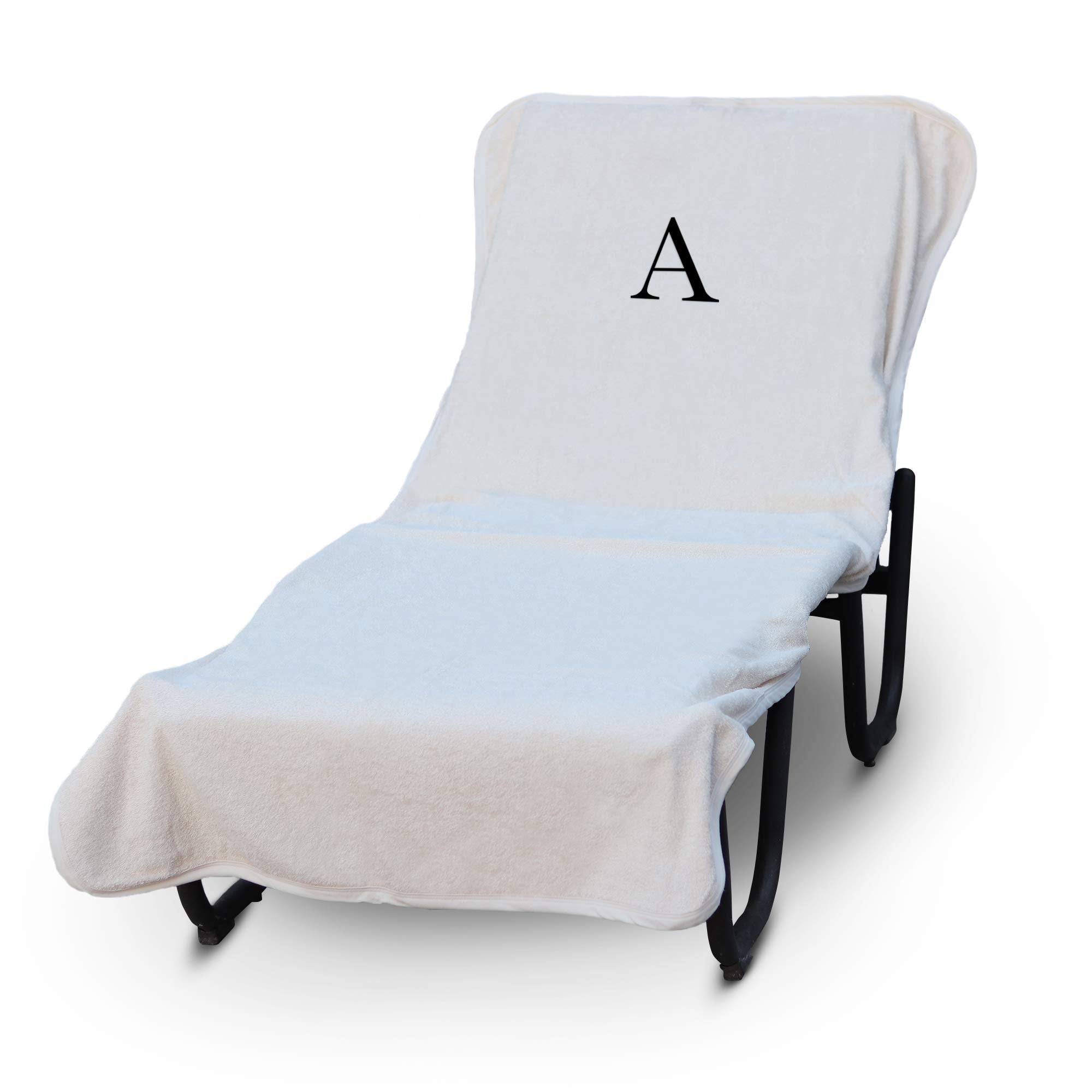 Luxury Hotel & Spa Monogrammed Pool Chaise Lounge Cover, Block Letter Embroidered - Extra Absorbent 100% Turkish Cotton- Soft Te