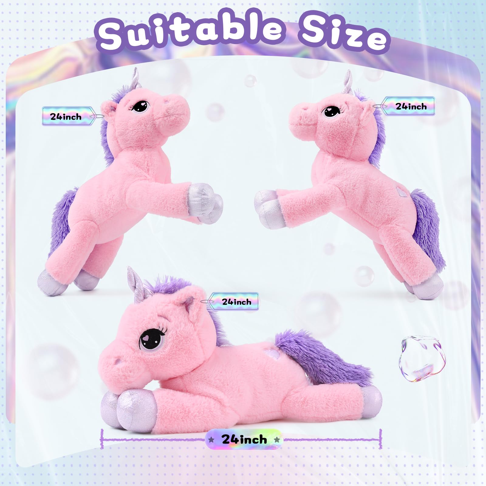 Lanmore 24' Big Unicorn Stuffed Animal, Giant Animal Plush Pillow Unicorn Body Hugging Pillow For Girls, Gift For Christmas Bir