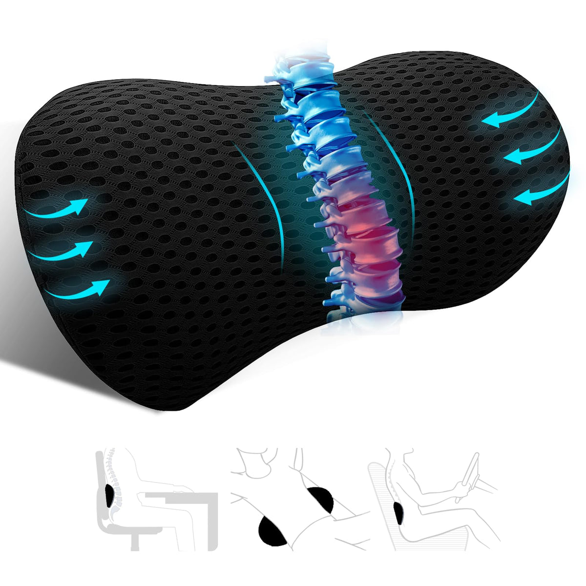 Kasney Lumbar Support Pillow Ergonomic Memory Foam Lumbar Pillow, Relieve Back Pain, Cmfy Breathable & Detachable & Washable, Ne