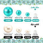 Teal White Floating Pearls | 150Pcs Teal White Pearls Bead For Centerpieces Vases, Teal White No Hole Beads | 8/14/20 Mm Floatin