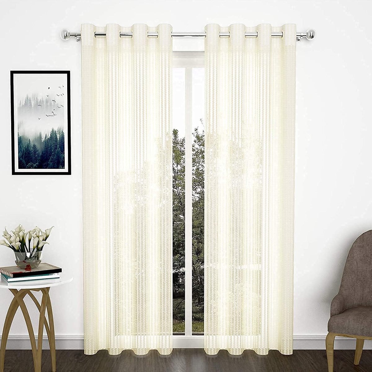 Brand Roots Sheer Polyester Net Curtains for Long Door 9 feet, Pack of 2, Cream (Cream, Long Door 9 Feet)