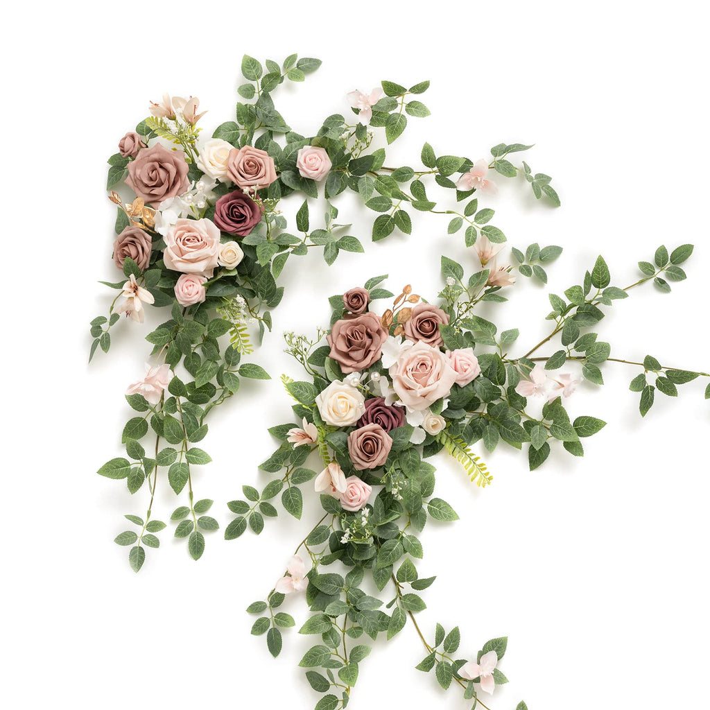 Ling's Moment 2PCS Dusty Rose Arch Flowers Artificial Floral Swags Wedding Centerpieces Faux Flower Garland Greenery Arrangement