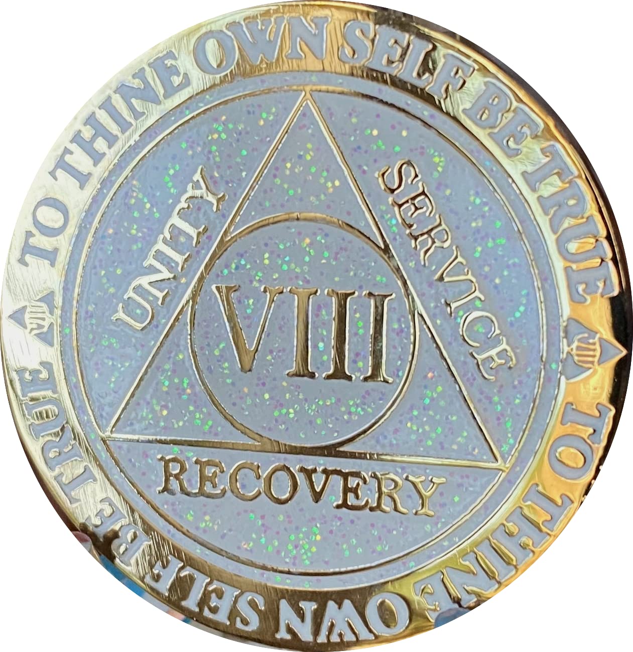 8 Year Aa Medallion Reflex White Glitter Gold Plated Color Chip