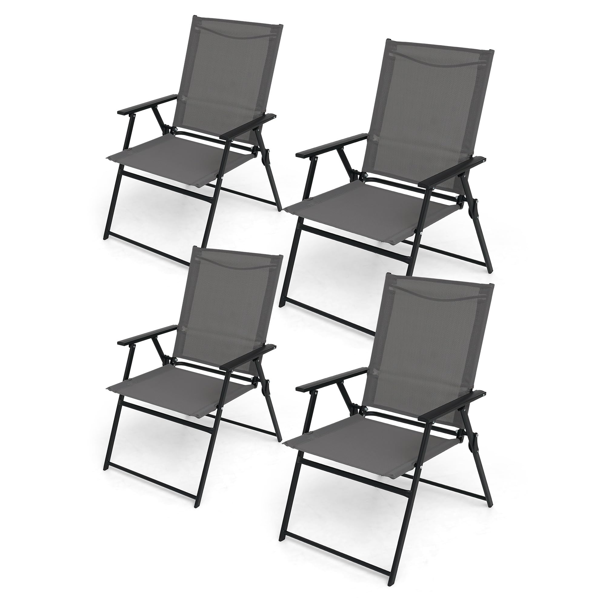 Anmutig Patio Folding Chairs Set Of 4, Outdoor Portable Dining Chair With Sling Back And Armrests For Lawn Camping Courtyard Bal