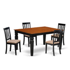 East West Furniture WEAN5-BCH-C 5 Piece Kitchen Table Set for 4 Includes a Rectangle Dining Table with Butterfly Leaf and 4 Linen Fabric Dining Room Chairs, 42x60 Inch, Black & Cherry