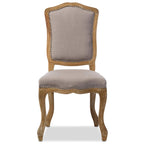 Baxton Studio Chateauneuf French Vintage Cottage Weathered Oak Linen Upholstered Dining Side Chair, Medium, Beige