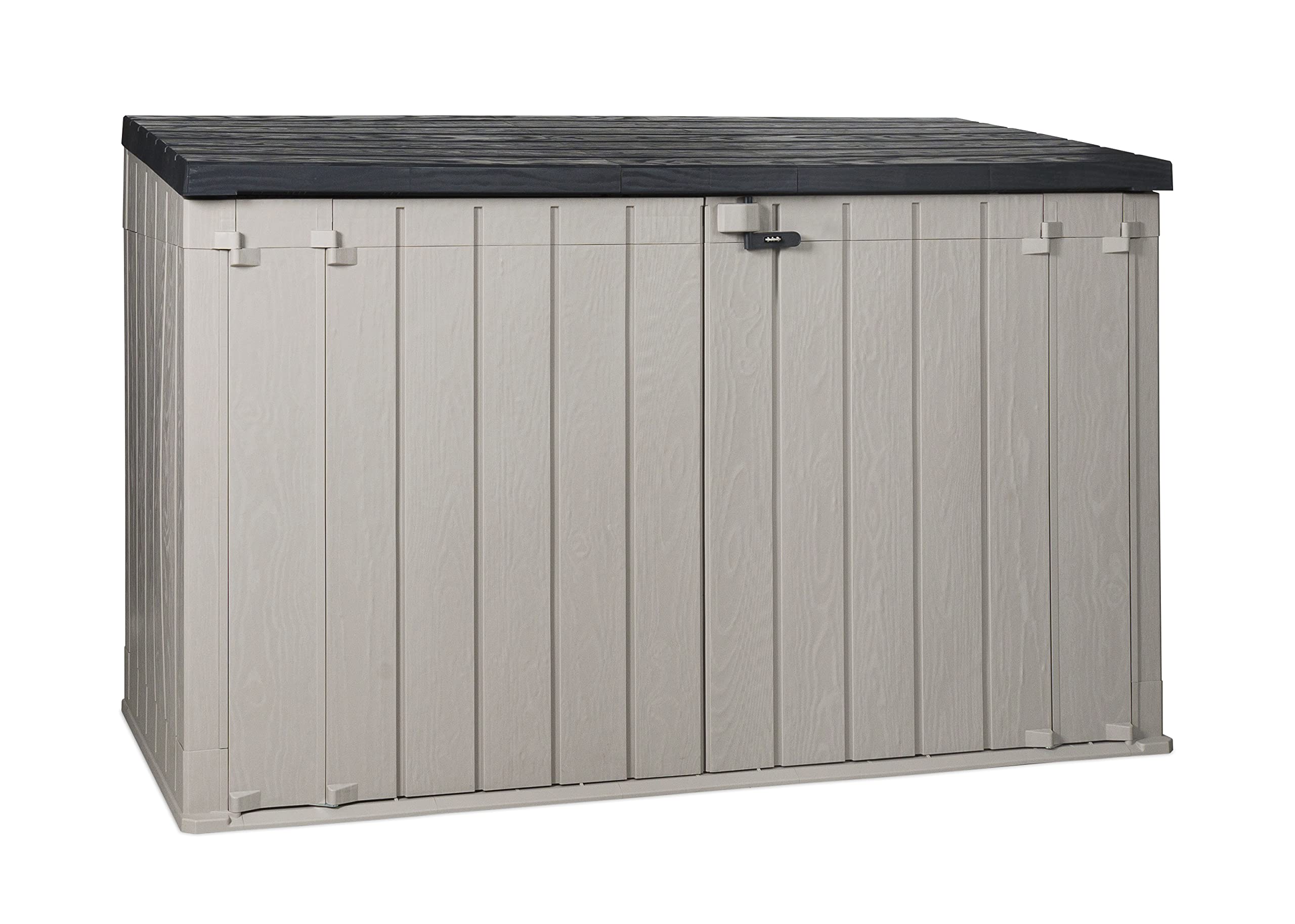 Toomax Stora Way All-Weather Outdoor Xl Horizontal Storage Shed Cabinet For Trash Can, Garden Tools, & Yard Equipment, Taupe Gra