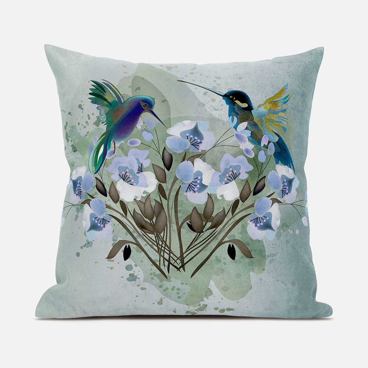 HomeRoots 16x16 Green Blue Bird Blown Seam Broadcloth Animal Print Throw Pillow