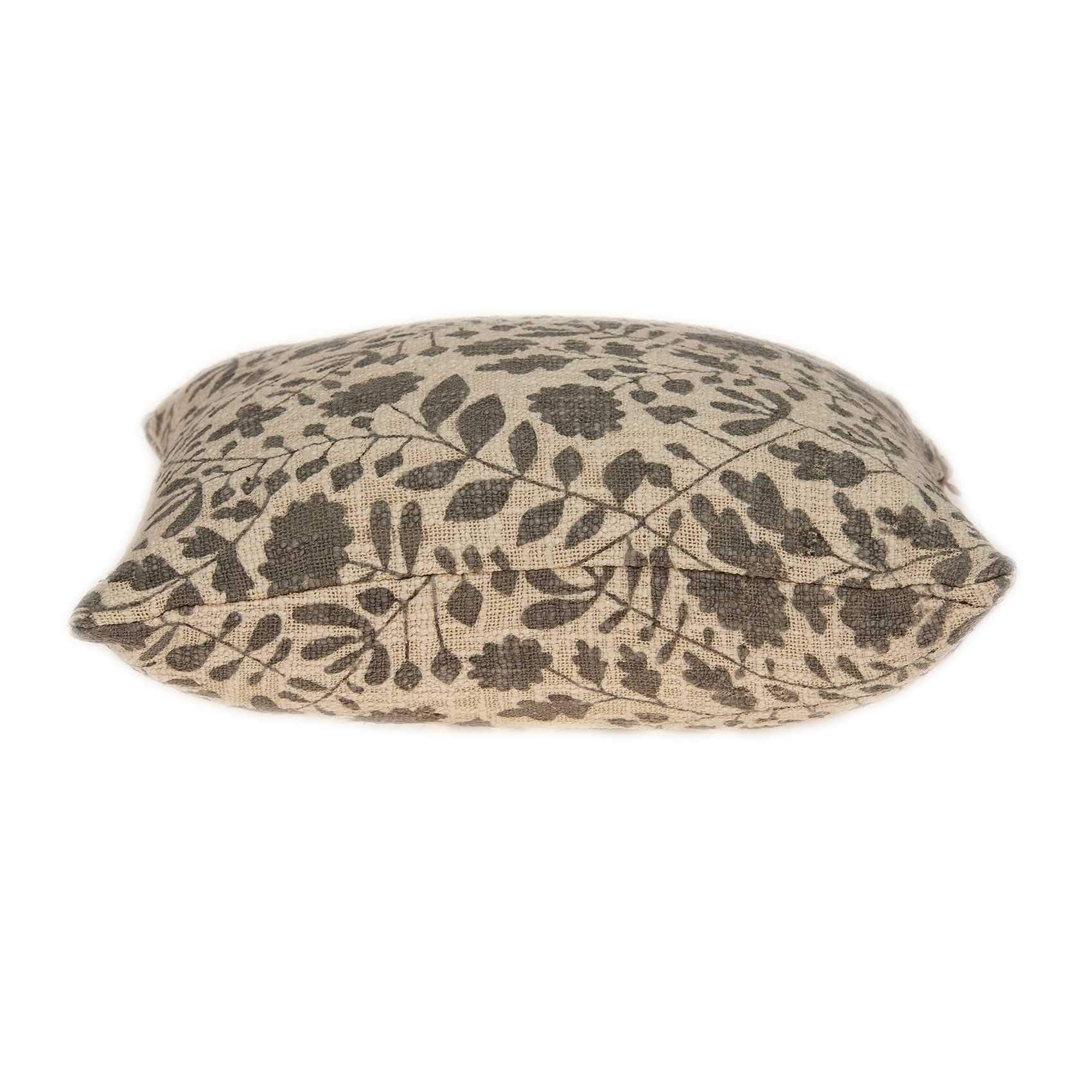 HomeRoots 100% Cotton Parkland Collection Hina Transitional Beige Floral Print Pillow Cover with Poly Insert