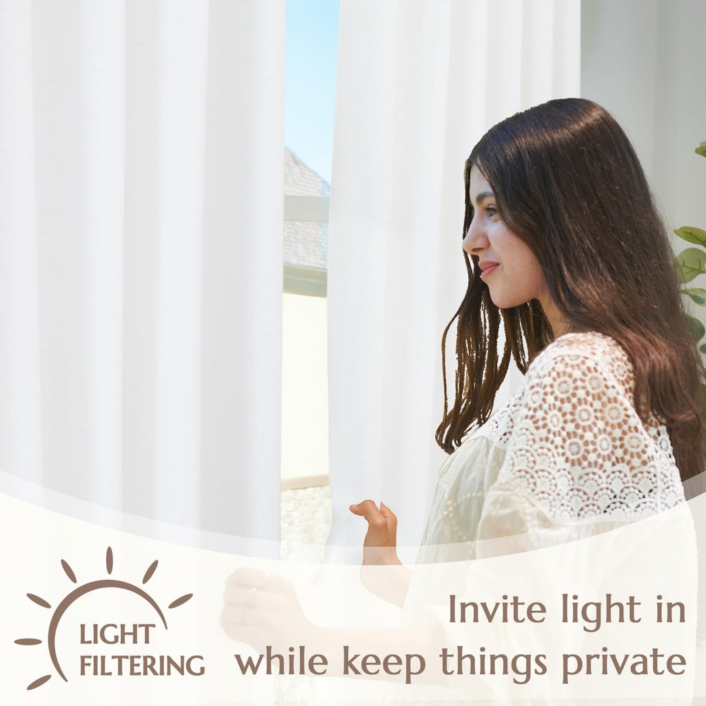 Jinchan Linen Blend White Curtains 90 Inches Long For Living Room Farmhouse Rod Pocket Back Tab Light Filtering Window Drapes With Lined For Bedroom Off White 2 Panels