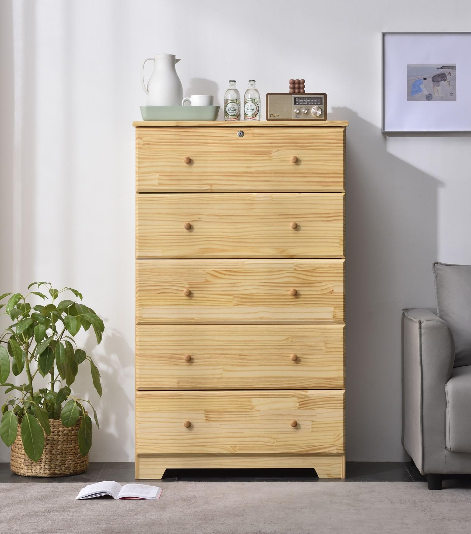 Woodpeckers Furniture And Mattress Solid Pine Chest Dresser 5 Drawers (Natural)