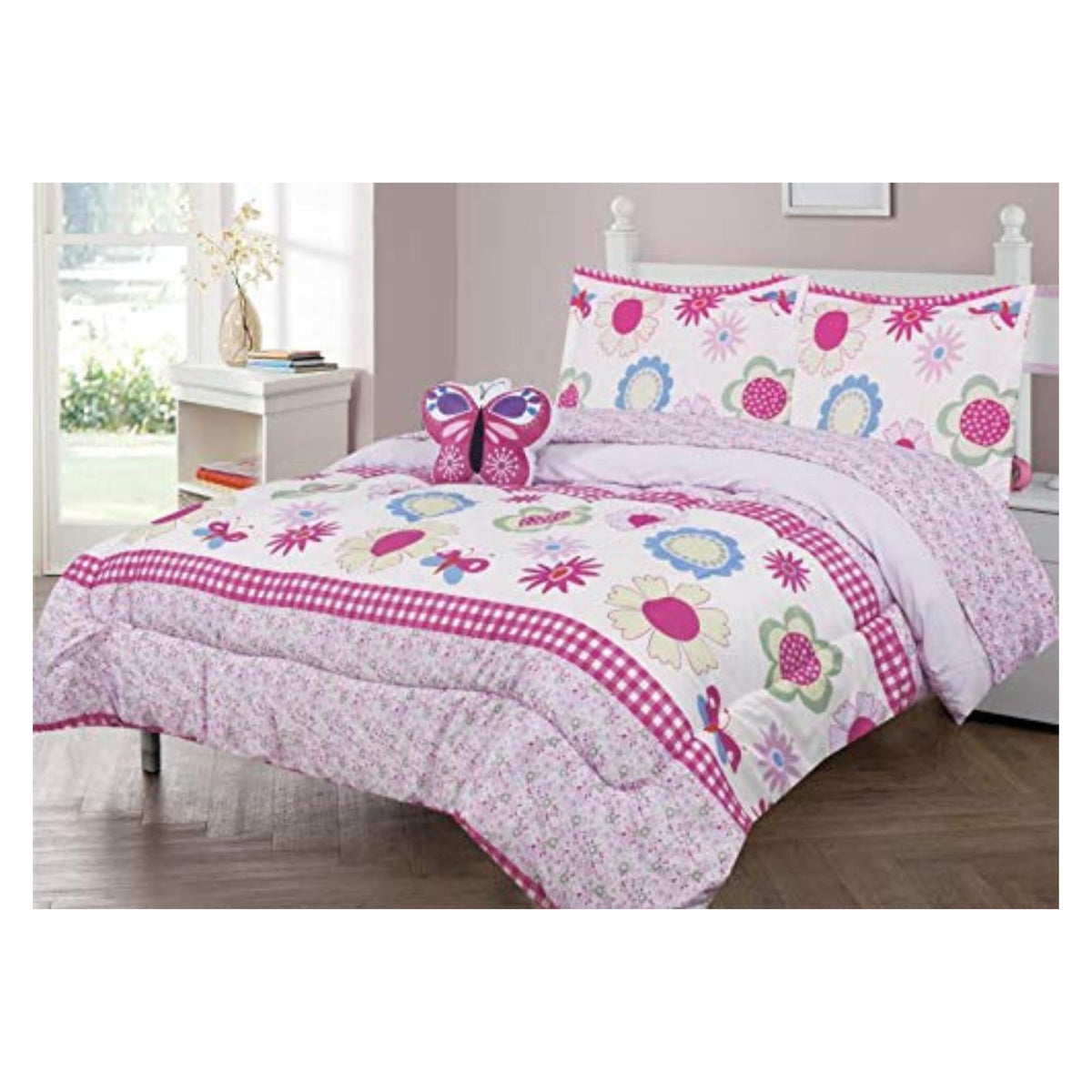 Sapphire Home 8 Piece Floral Pink Queen Bedding Set, Bed In A Bag, Kids Comforter Set With Bed Sheets, Pillow Case, Toy Pillow,
