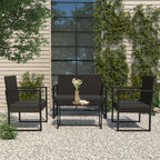 vidaXL Modern Patio Bench with Black Cushions | 41.7" Wide | Durable PE Rattan Outdoor Furniture | Powder-Coated Steel Frame | Comfortable Foam Cushions Included
