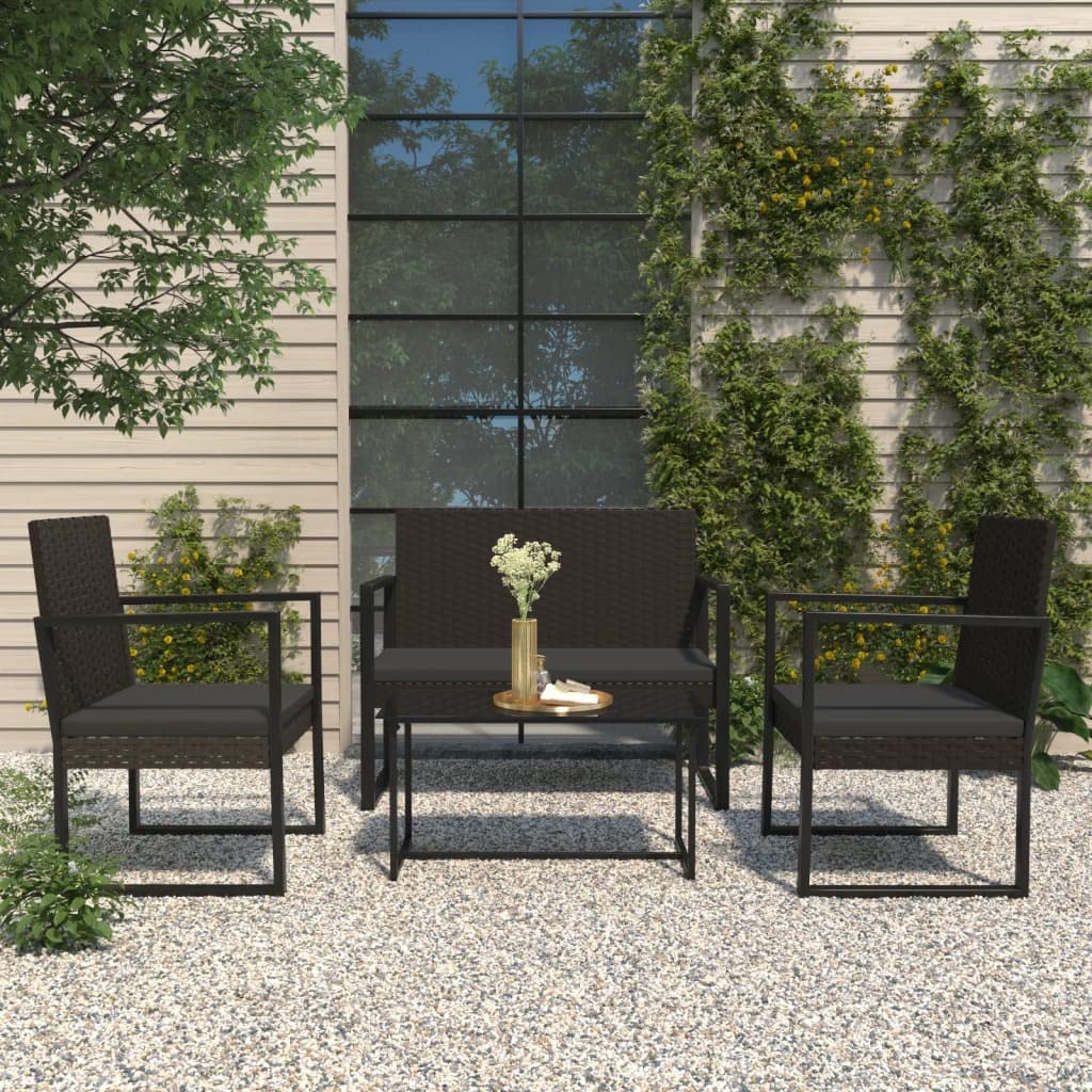 vidaXL Modern Patio Bench with Black Cushions | 41.7" Wide | Durable PE Rattan Outdoor Furniture | Powder-Coated Steel Frame | Comfortable Foam Cushions Included