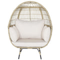 Tangkula Pe Wicker Egg Chair, Patiojoy Oversized Indoor Outdoor Patio Lounge Chair With Cushions And Pillows, Steel Frame Basket Chair For Garden, Deck, Balcony, Living Room (Light Brown)