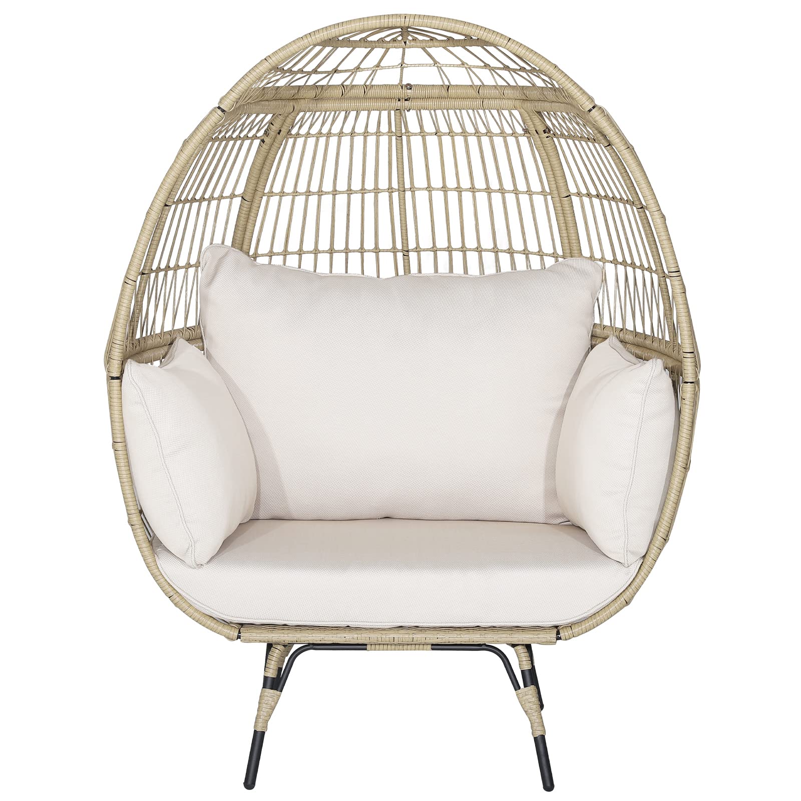 Tangkula Pe Wicker Egg Chair, Patiojoy Oversized Indoor Outdoor Patio Lounge Chair With Cushions And Pillows, Steel Frame Basket Chair For Garden, Deck, Balcony, Living Room (Light Brown)