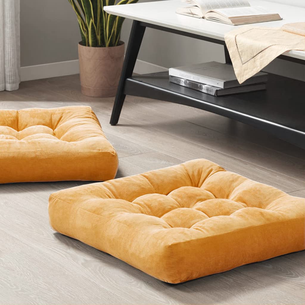 Degrees Of Comfort Memory Foam Meditation Floor Pillow Set Of 2, Square Large Pillows Seating For Adults, Tufted Corduroy Floor
