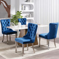 Soarflash Velvet Dining Chair Set Of 4, Upholstered Tufted Dining Room Chair With Nailhead Trim And Solid Silver Plated Leg For