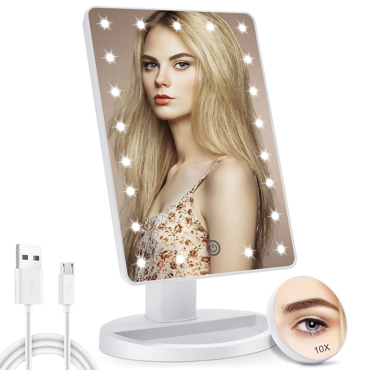 Cosmirror Lighted Makeup Vanity Mirror With 10X Magnifying Mirror, 21 Led Lighted Mirror With Touch Sensor Dimming, 180Adjustabl
