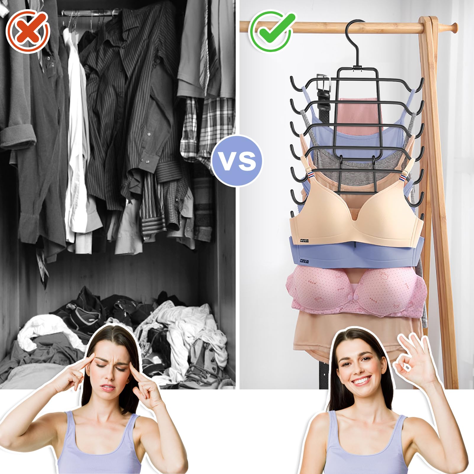 3Pcs Tank Top Hangers Space Saving Hanger Organizer Bra Hangers For Closet Organizer 360 Rotating Metal Closet Organizers And St