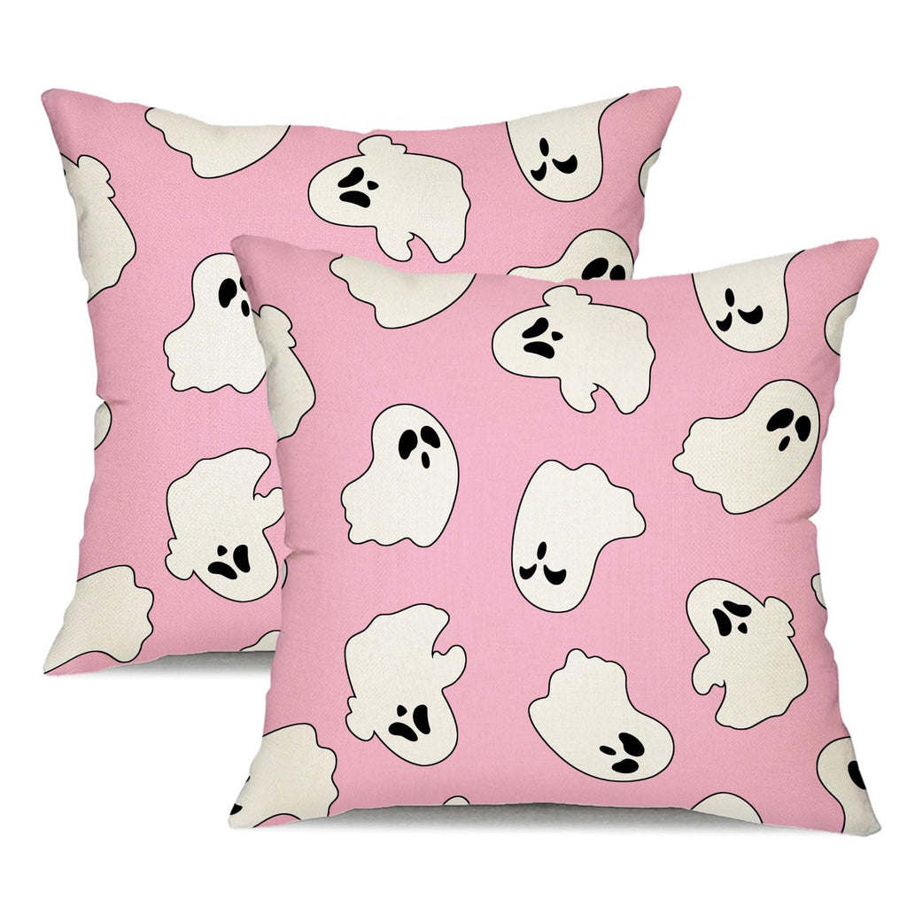 DFXSZ Halloween Pillow Covers 18x18 inch Set of 2 Happy Halloween White Ghost Decor Pink Pillow Covers Happy Halloween Sofa Bed 