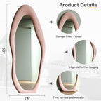 Honyee Full Length Mirror, 63'' X 24'' Wall Mirror, Flannel Wrapped Wooden Frame Full Body Mirror, Irregular Wavy Mirror Hanging
