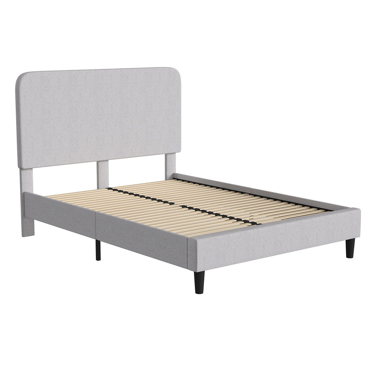 Flash Furniture Addison Queen Size Platform Bed with Fabric Upholstered Headboard, Timeless Low-Profile Queen Bed Frame with Headboard, Light Gray