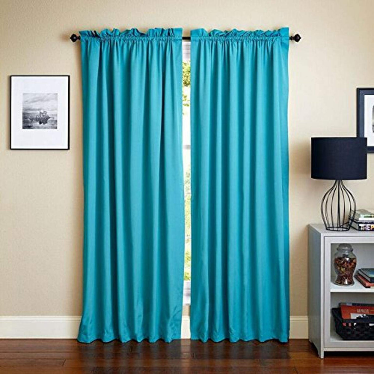 Blazing Needles Reversible Rod Pocket Room-Darkening Microsuede Curtain Panels, 84&quot; by 52&quot;, Aqua Blue 2 Count