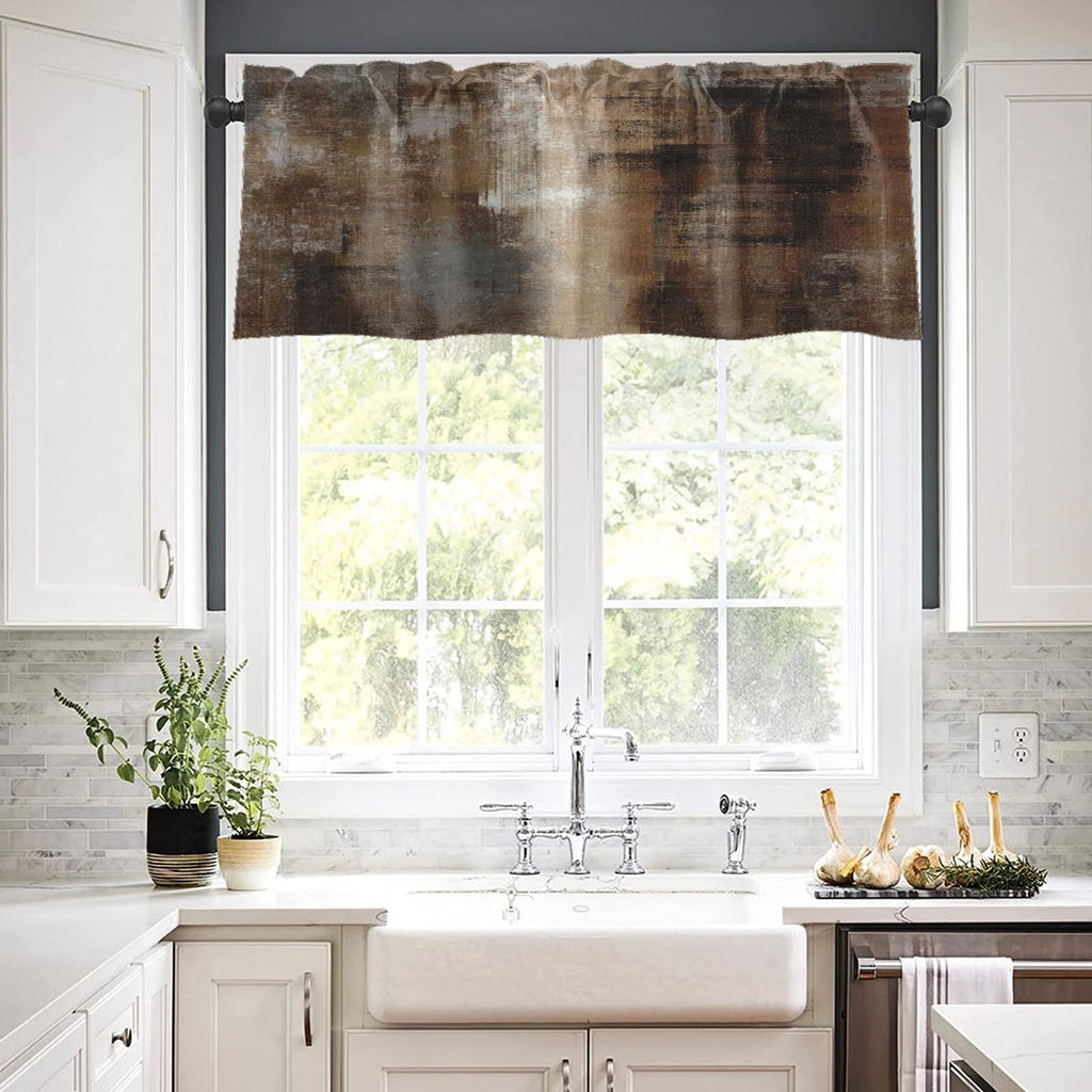 Emvency 2 Pack Valances Window Treatments, Abstract Dark Brown Art Painting Blackout Drapes Adjustable Curtain Valances For Wind
