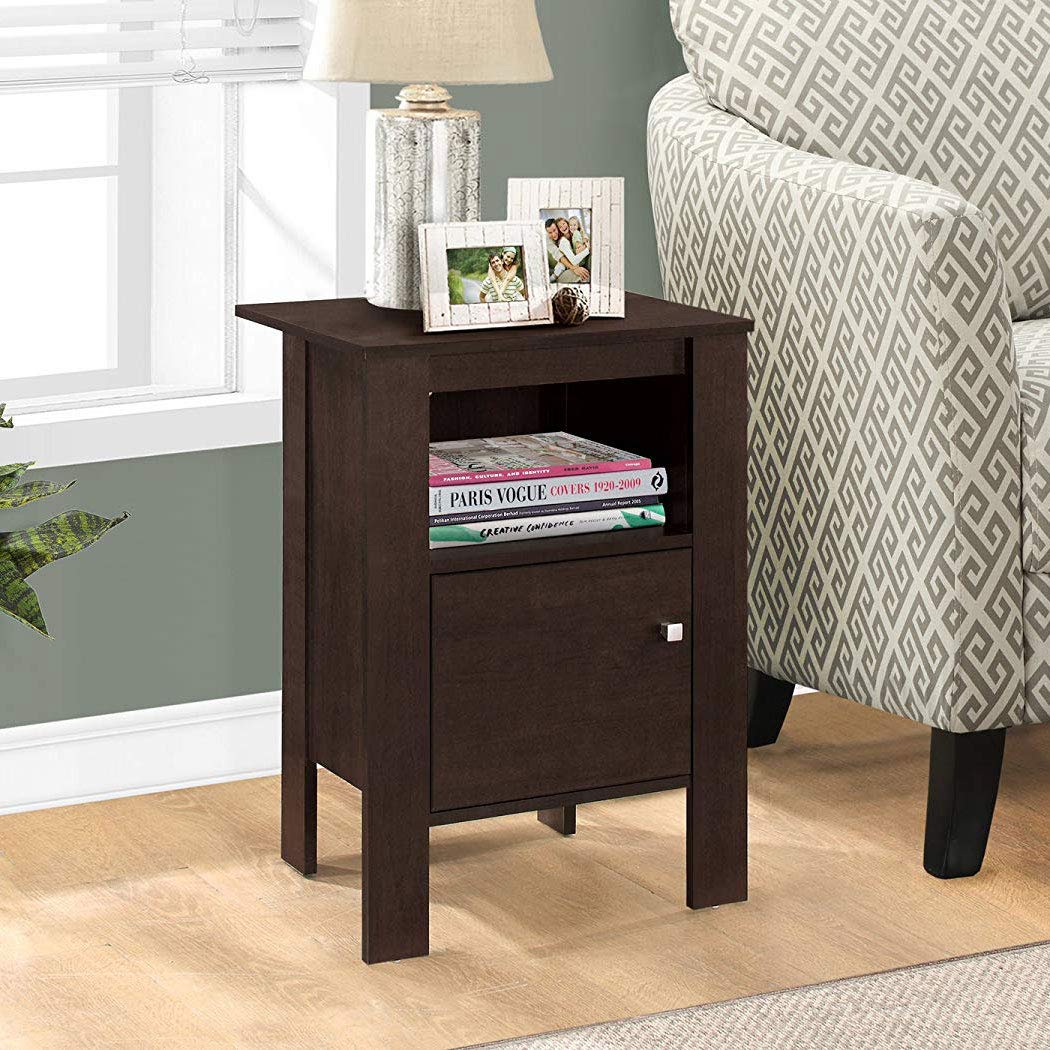 Monarch Specialties Accent Table-Cappuccino Night Stand With Storage, 17.25&quot; L X 14&quot; D X 24.25&quot; H