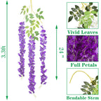 Aitisor 24 Pack Artificial Fake Wisteria Vine Ratta (3.75 Feet) Hanging Garland Silk Flowers String Home Party Wedding Decor (Bl