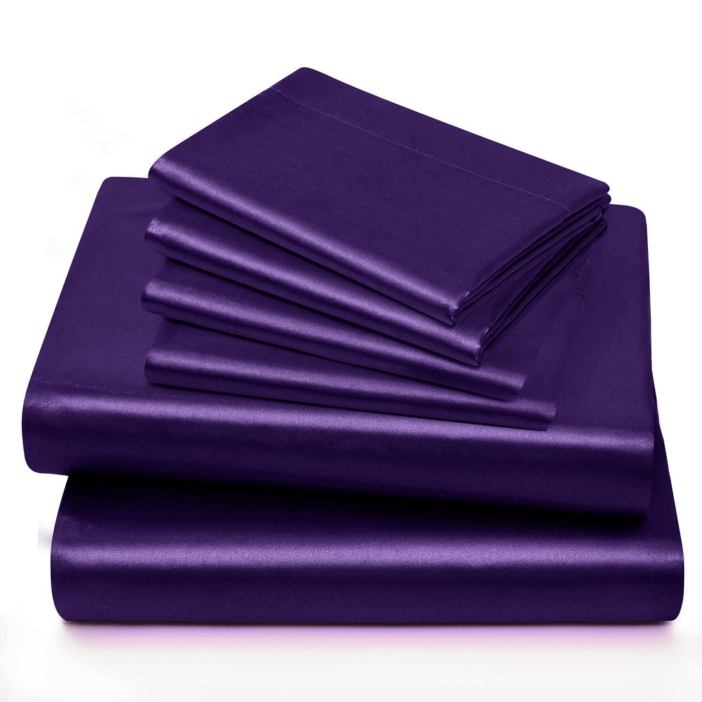 Horbaunal 6 Piece Satin Sheet Set King Size Luxury Silky & Soft Purple Satin King Bed Sheet Set With 16'' Deep Pocket, 1 Fitted