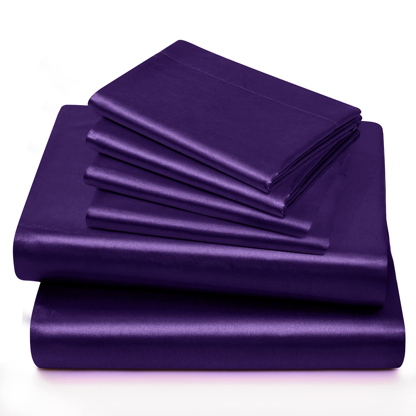Horbaunal 6 Piece Satin Sheet Set King Size Luxury Silky & Soft Purple Satin King Bed Sheet Set With 16'' Deep Pocket, 1 Fitted