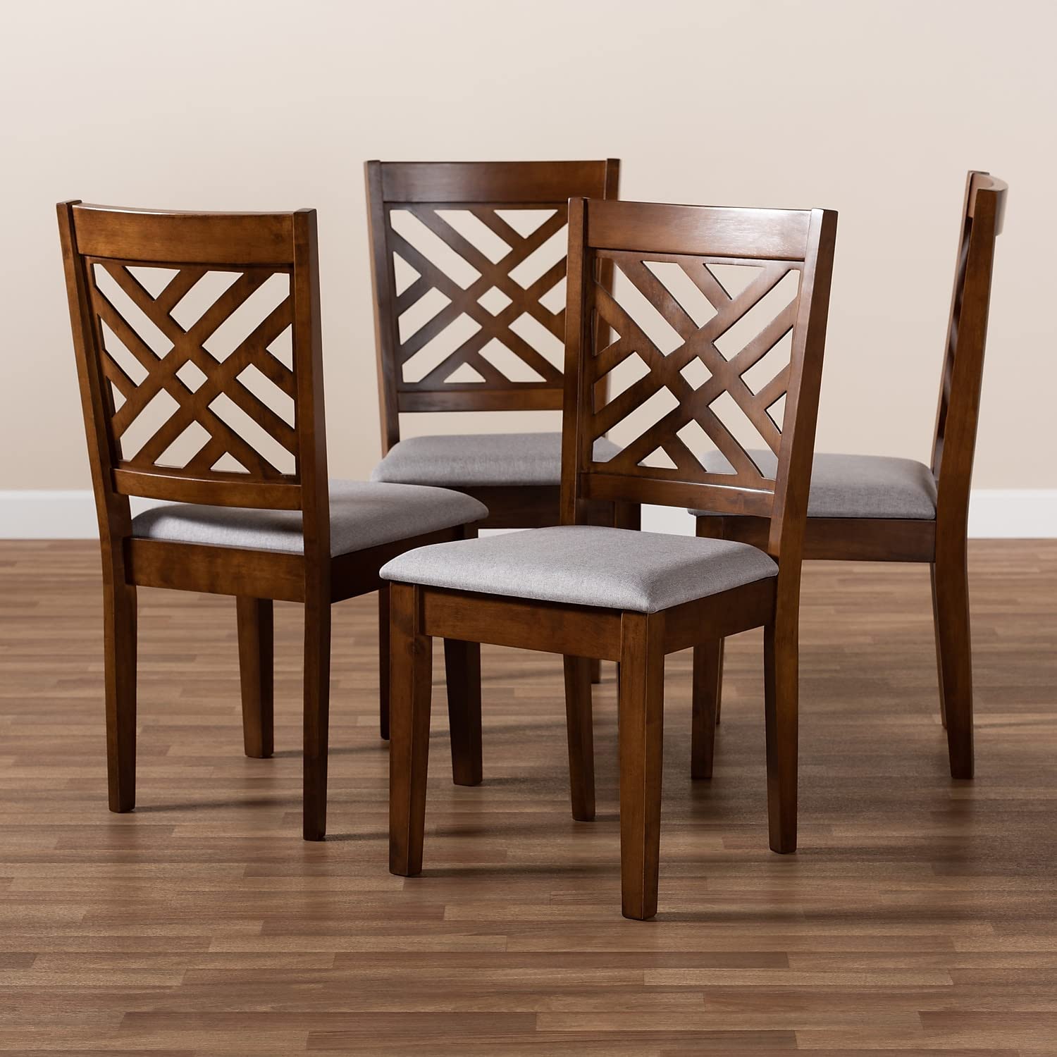 Baxton Studio Caron Modern and Contemporary Grey Fabric Upholstered Walnut Brown Finished 4-Piece Wood Dining Chair Set