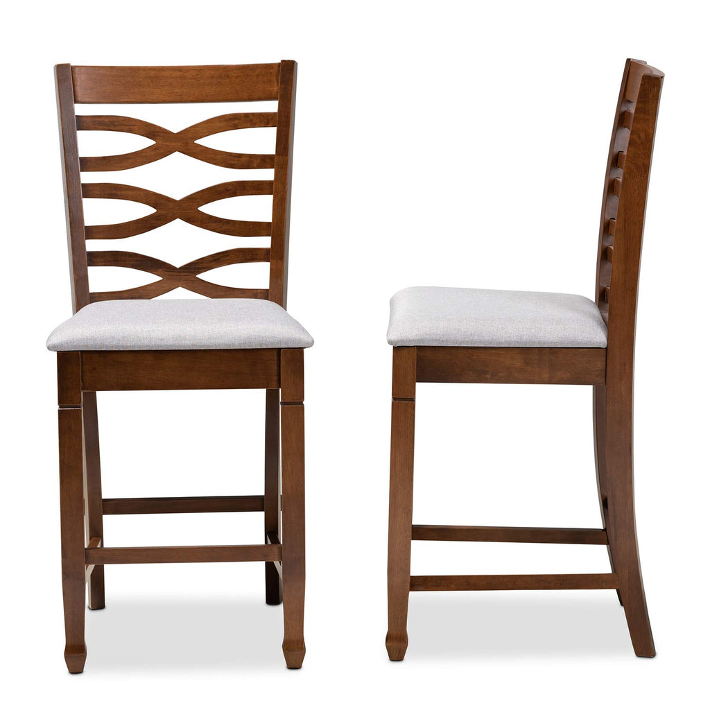 Baxton Studio Lanier Modern and Contemporary Grey Fabric Upholstered Walnut Brown Finished 2-Piece Wood Counter Height Pub Chair Set