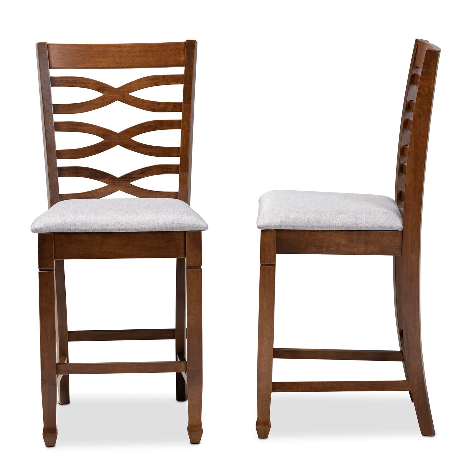 Baxton Studio Lanier Modern and Contemporary Grey Fabric Upholstered Walnut Brown Finished 2-Piece Wood Counter Height Pub Chair Set