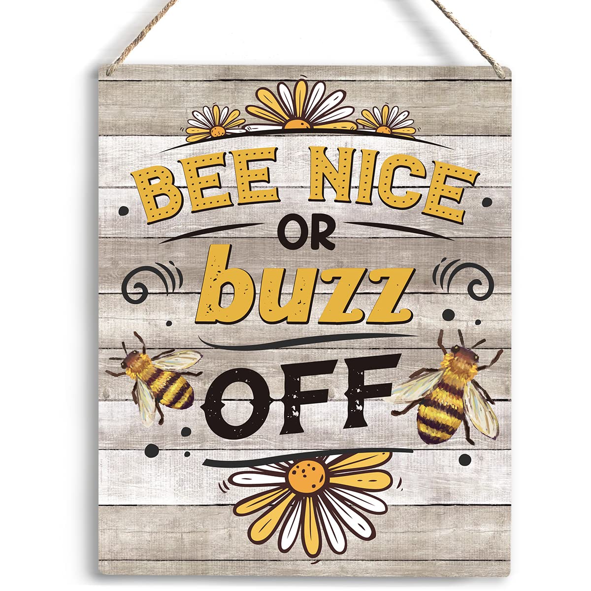 Bee Decor Bee Nice Or Buzz Off Wooden Hanging Sign Bee Kitchen Decor Rustic Farmhouse Decorations for Home Kitchen Sign 10x8 Inc