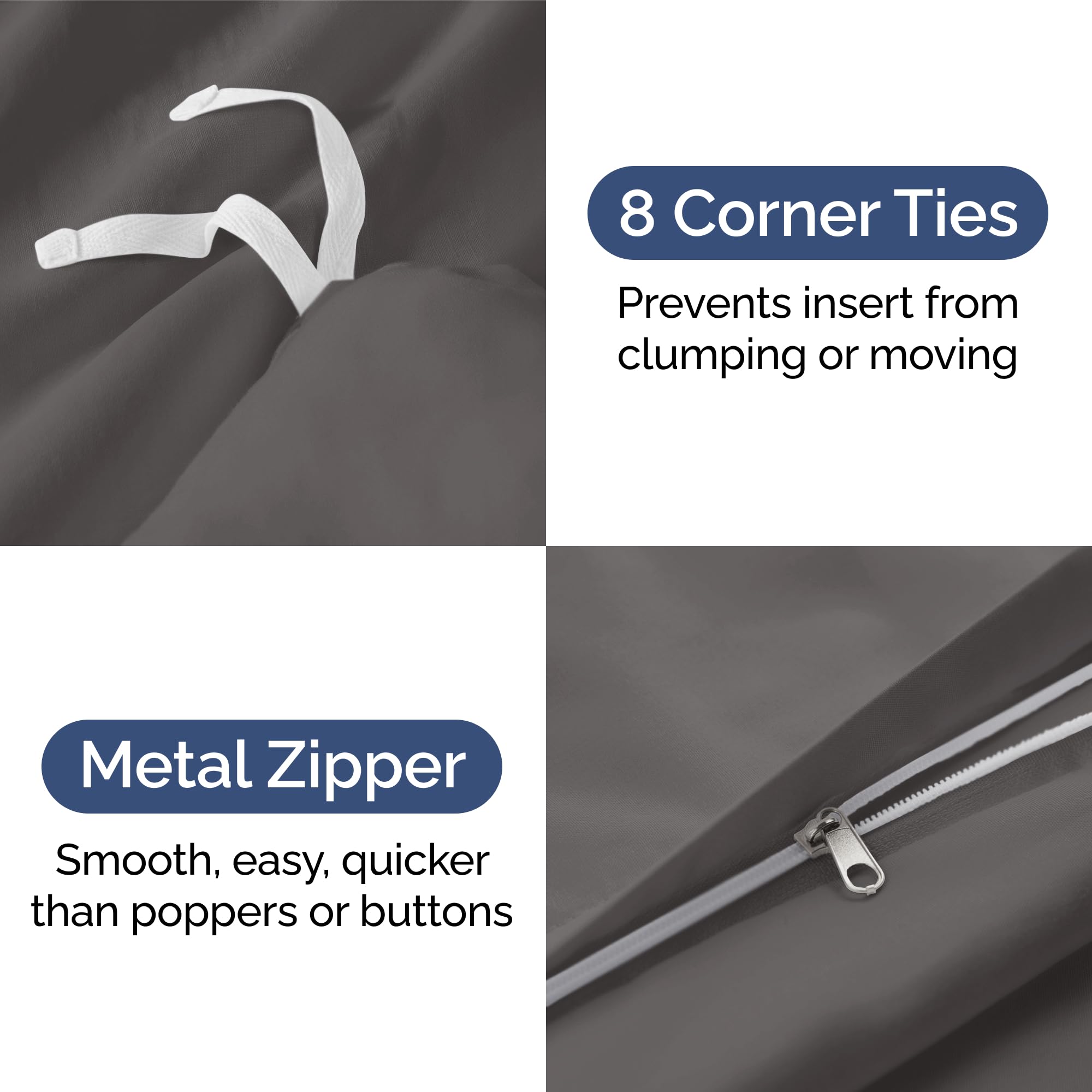 Duvet Cover Full Size Set - Extra Soft Full Size Duvet Cover 80 X 90 With 2 Pillow Shams - Hotel Luxury, Easy Care And Fade Free W/ Zipper Closures & Ties - Comfy Breathable Bedding Set (Dark Grey)