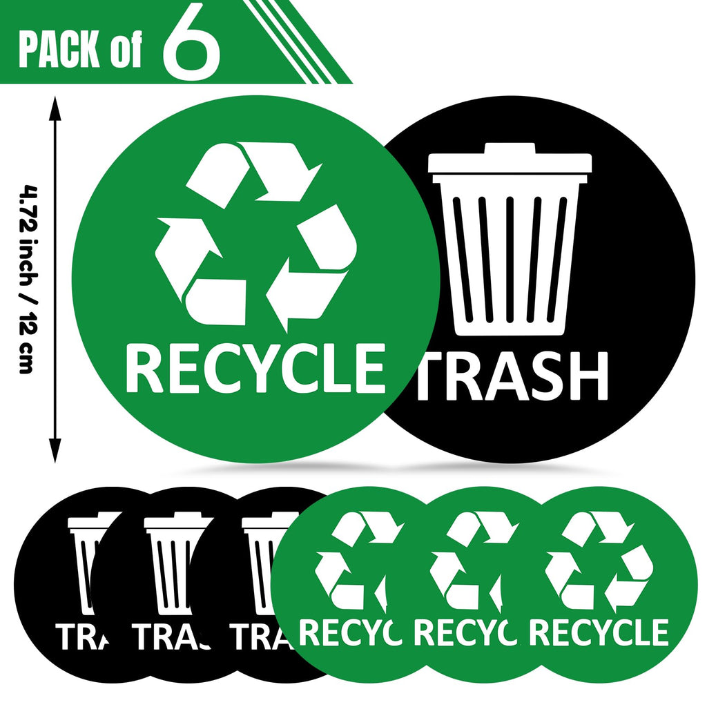 Sukh 6 Pack Recycle Sticker For Trash Can Large Sign Garbage Recycling Sticker Reuse Recycle Vinyl Perfect For Kitchen Necessity