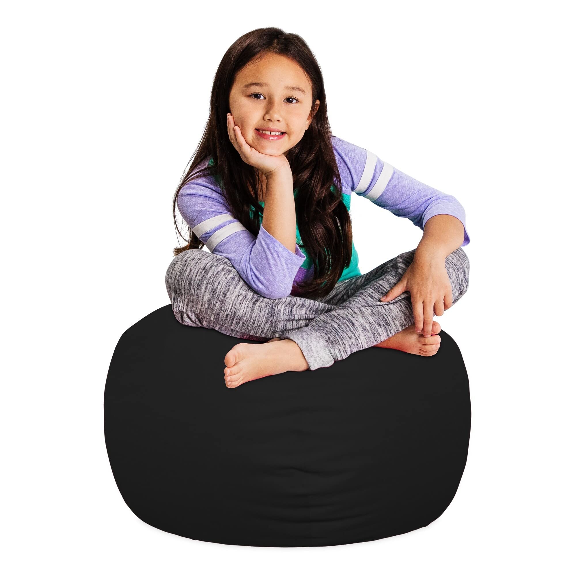 Posh Creations Bean Bag Chair For Kids, Teens, And Adults Includes Removable And Machine Washable Cover, Solid Black, 27In - Medium