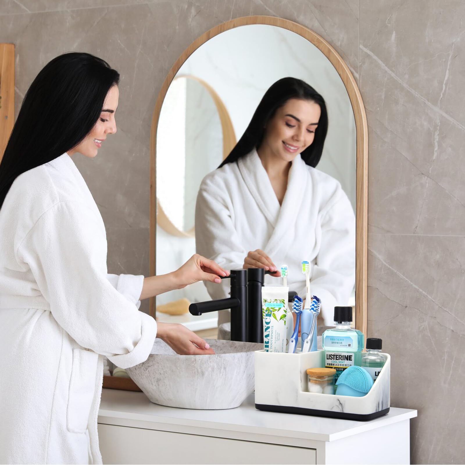 Parkmani Toothbrush Holders For Bathrooms, Bathroom Counter Organizer, Electric Tooth Brushing And Toothpaste Holders, Marble Ba