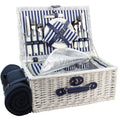 Picnic Basket Willow For 4 Persons, Large Wicker Hamper Set With Big Insulated Cooler Compartment, Free Fleece Blanket With Wate