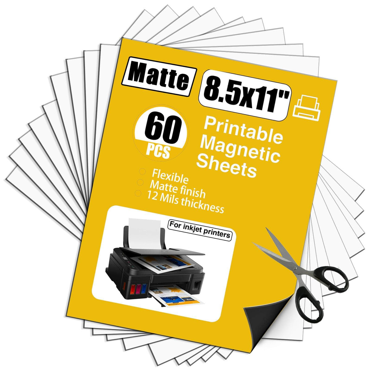 Jingzhan Matte Printable Magnetic Sheets,Non Adhesive,12 Mils Thick 60Pcs Magnet Paper For Inkjet Printer In Office,Flexible Mag