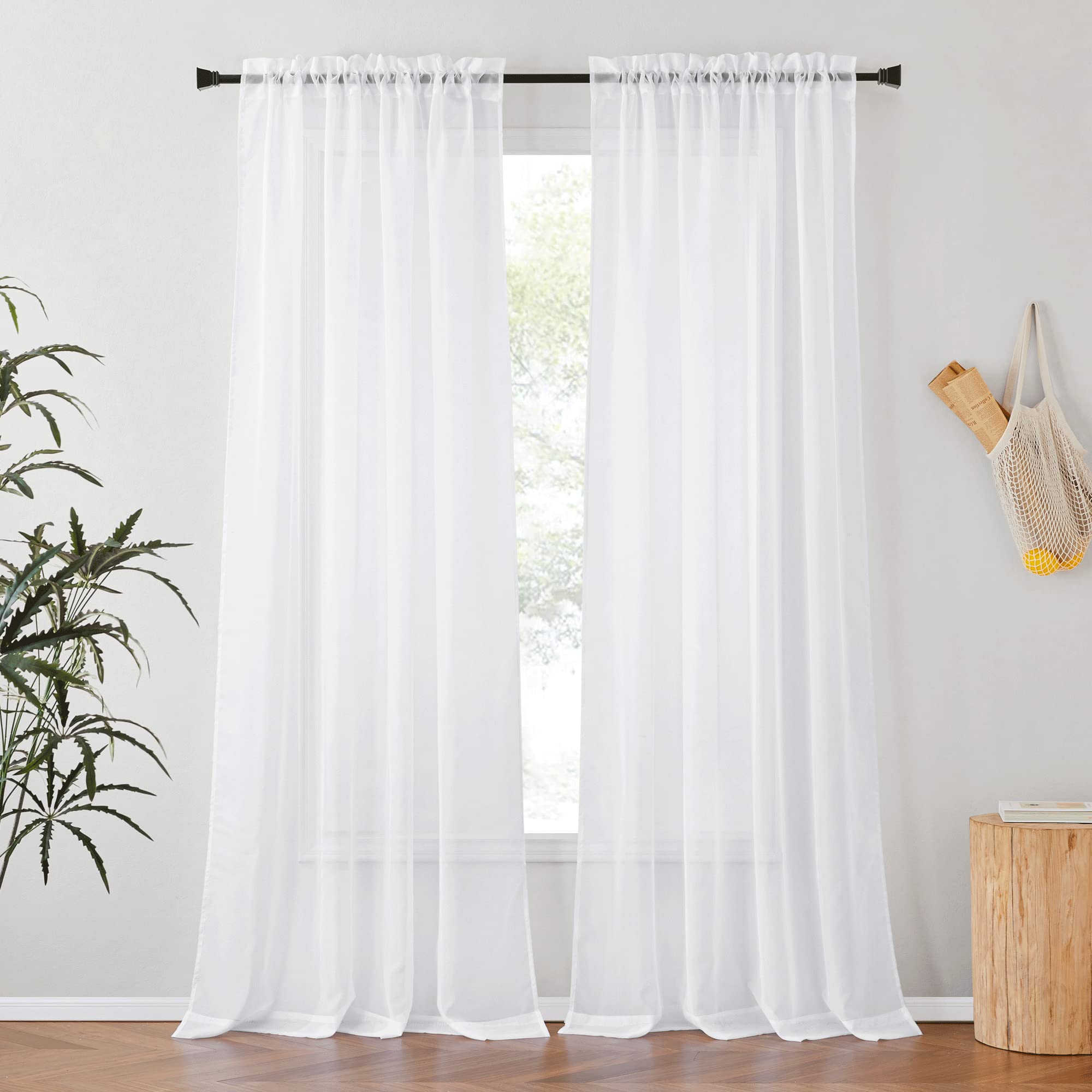 Nicetown White Sheer Curtains 96 Inches Long, Rod Pocket Elegant Voile Sheer Soft Lightweight & Airy Window Treatment For Bedroo