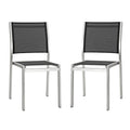 Modway Shore Outdoor Patio Aluminum Set of 2 Side Chair in Silver Black