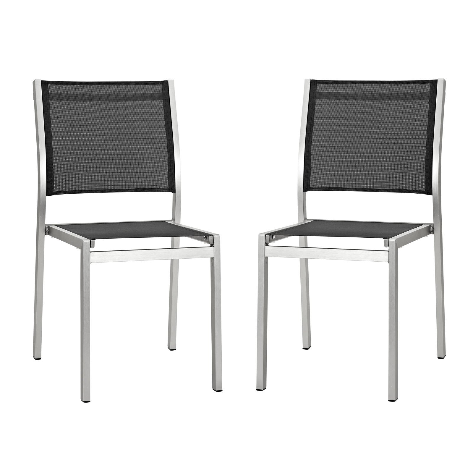 Modway Shore Outdoor Patio Aluminum Set of 2 Side Chair in Silver Black