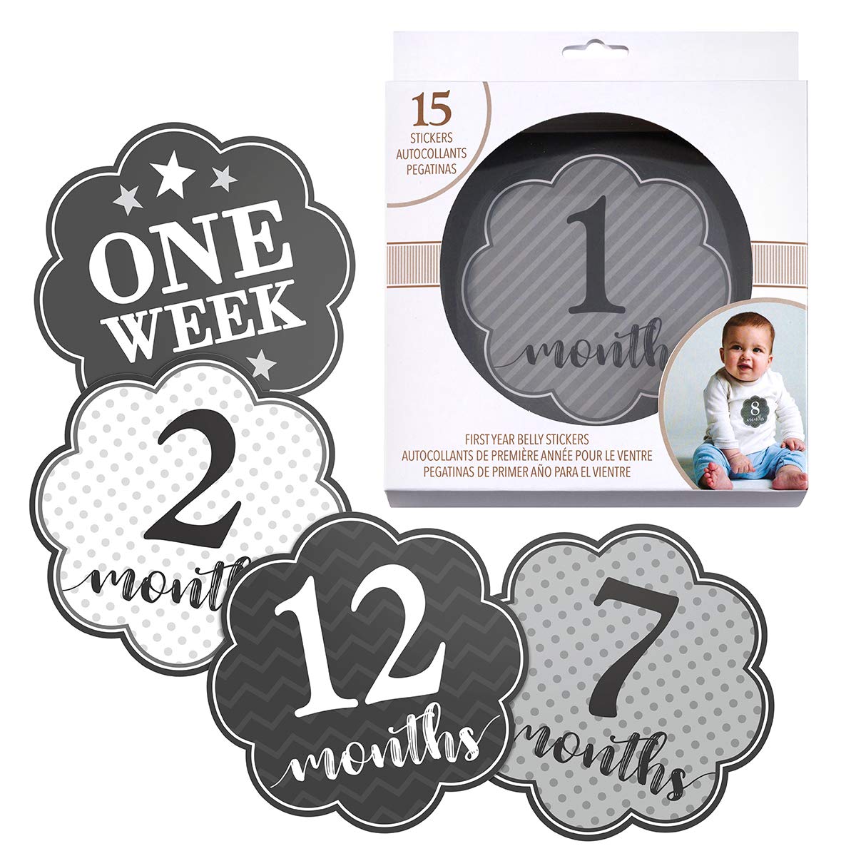 Lillian Rose Black and Grey Baby Belly Stickers, 1-15 Months