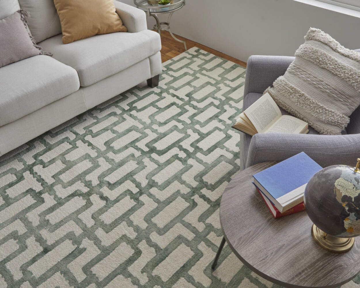 HomeRoots 511106 8 x 11 ft. Ivory & Taupe Wool Geometric Hand Tufted Handmade Rectangle Area Rug, Rectangular