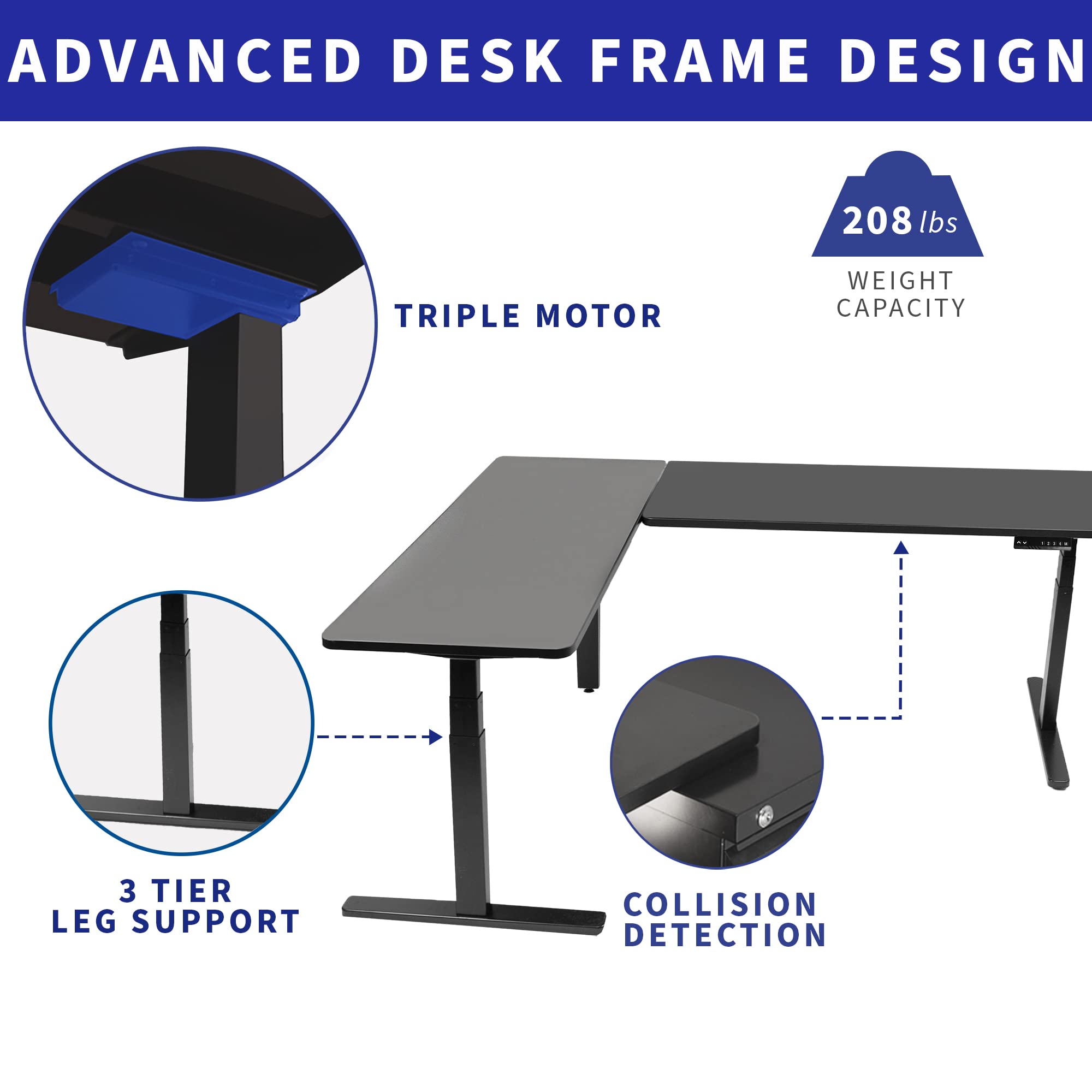 Vivo Electric Height Adjustable 83 X 60 Inch Corner Stand Up Desk, 2 White Dry Erase Solid Table Tops, White Frame, Memory Controller, L-Shaped Workstation, 3E Series, Desk-Kit-3E8We