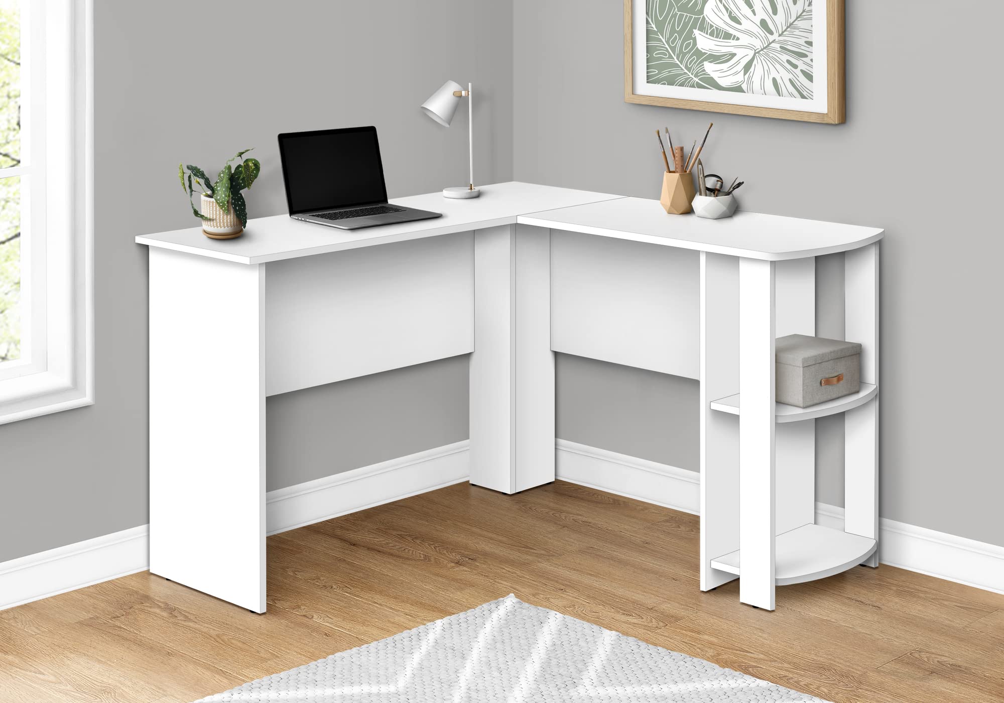 Monarch Specialties I 7723 Computer Desk, Home Office, Corner, Storage Shelves, 48&Quot; L, L Shape, Work, Laptop, Laminate, White, Contemporary, Modern